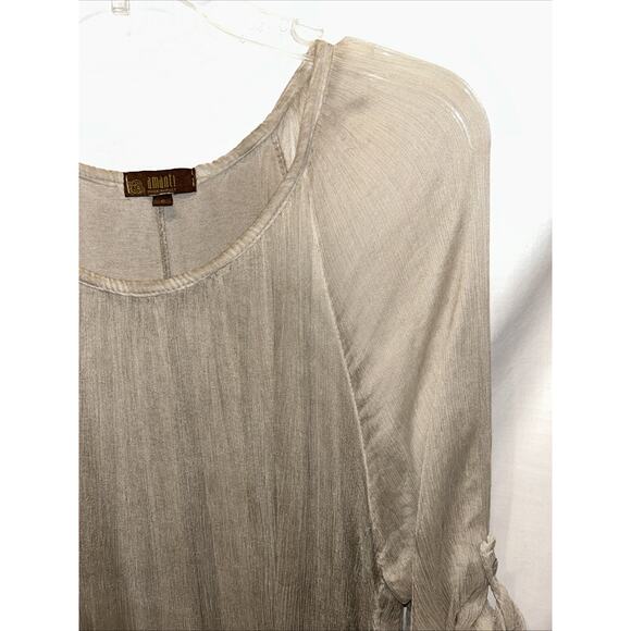 AMANTI Silk Chiffon Taupe blouse Women’s Small Lace Italy Lagenlook Quiet Luxury - Picture 3 of 15